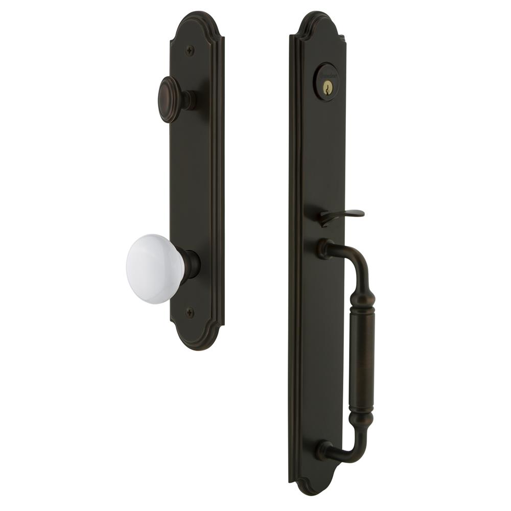Grandeur by Nostalgic Warehouse ARCCGRHYD Arc One-Piece Handleset with C Grip and Hyde Park Knob in Timeless Bronze